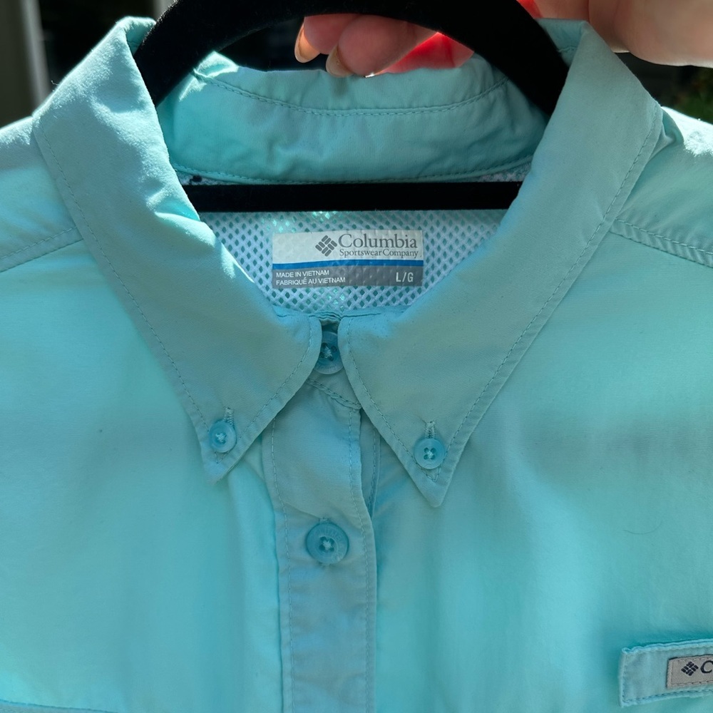 Columbia Men's Long Sleeve Fishing Shirt Aqua Teal Size L UPF Sun Protection - Picture 3 of 4